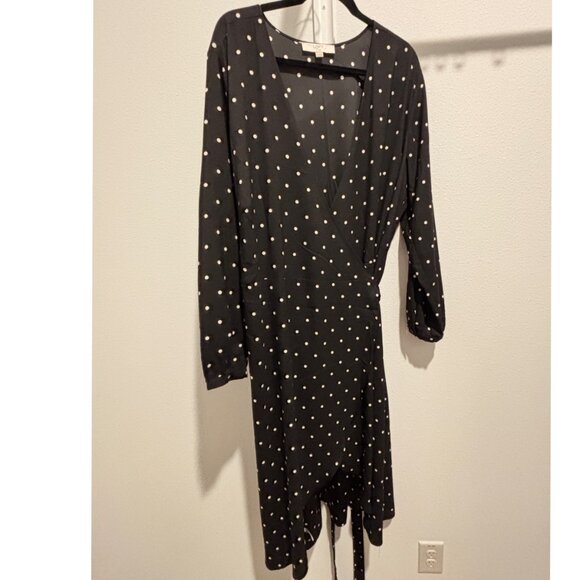 Loft Plus Black and White Polka Dot Wrap Dress - Picture 2 of 5